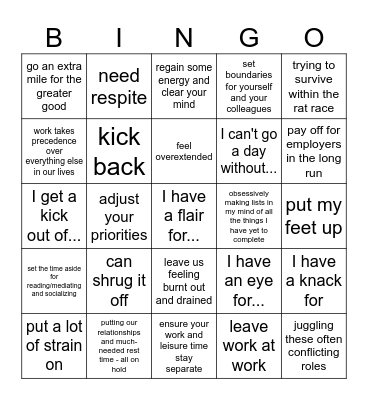 Free time Bingo Card