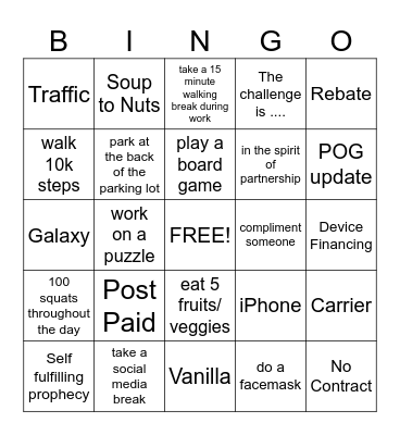 Corporate Bingo Card