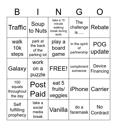Corporate Bingo Card