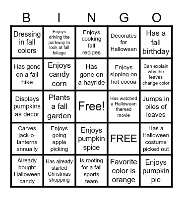 Fall Bingo Card