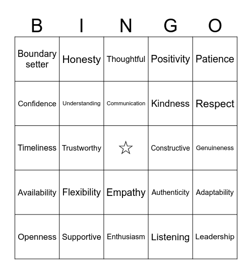 Mentor Bingo Card