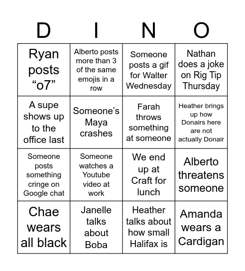 Leslie Bingo Card