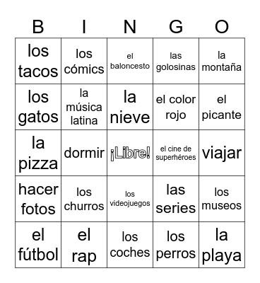 Bingo de gustos Bingo Card