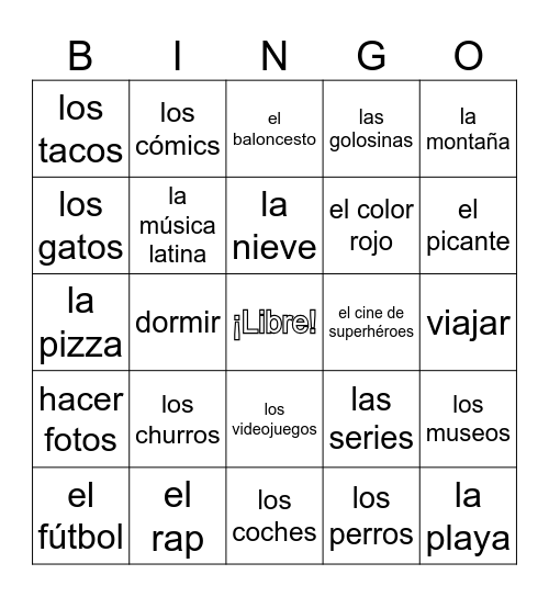 Bingo de gustos Bingo Card