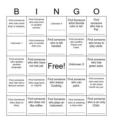 Find Someone Who Bingo Card