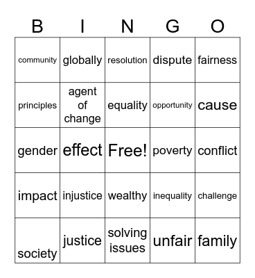 Social Justice Bingo Card