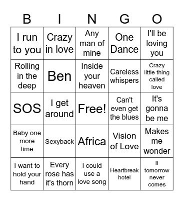 Artists First Number 1 Hit Bingo Card