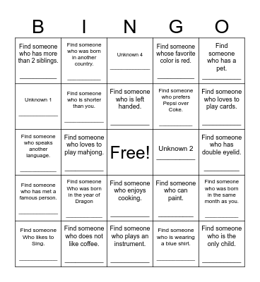 Find Someone Who Bingo Card