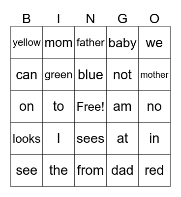SIGHT WORDS--1st 6W Bingo Card