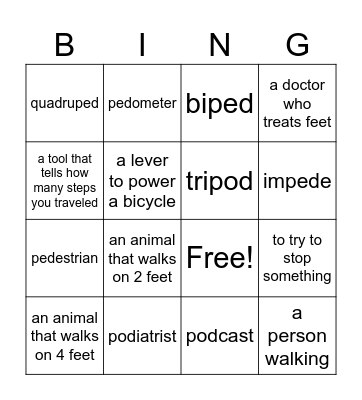 ped/pod Bingo Card