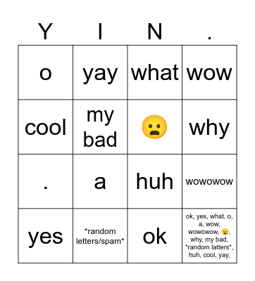 Yin bingo Card