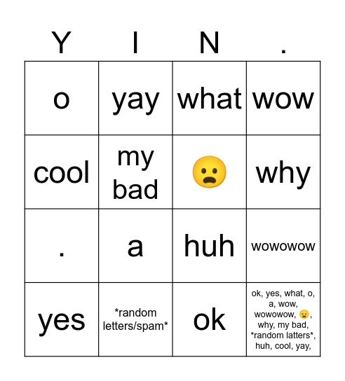 Yin bingo Card