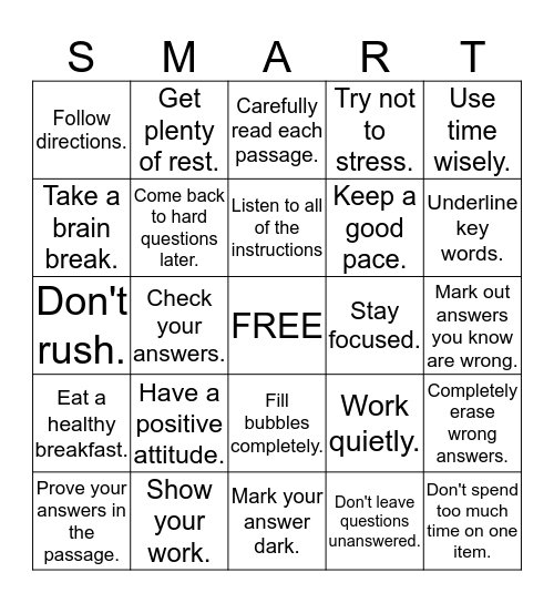 TEST STRATEGIES Bingo Card