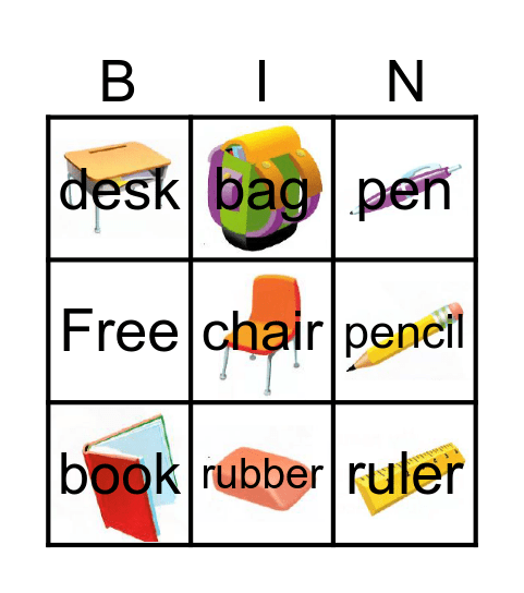 School Supplies Bingo Card