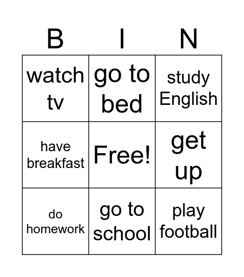 Routines Verbs Bingo Card