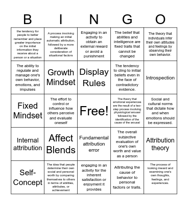 Social Psychology Bingo Card