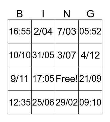 Expressing the Time! Bingo Card