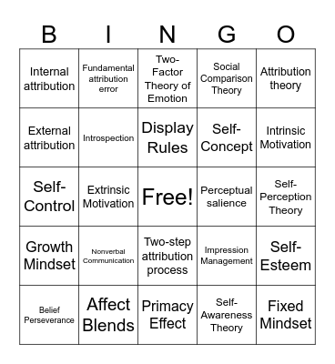 Social Psychology Bingo Card