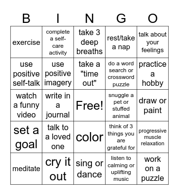 POSITIVE COPING SKILLS Bingo Card