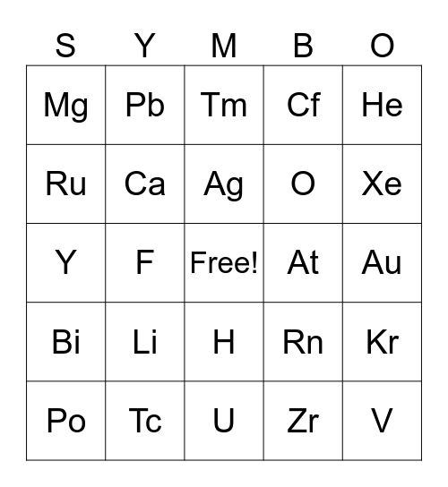 Symbo Card Bingo Card