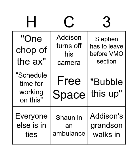 HC-3 Bingo Card