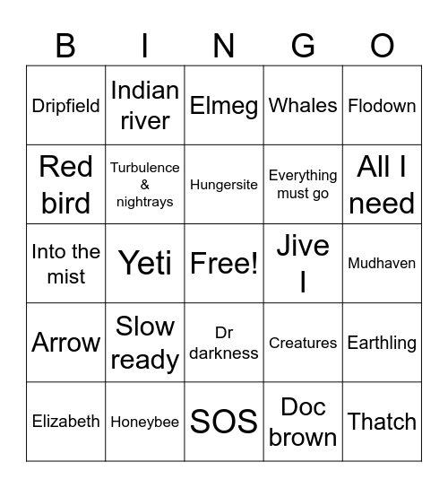 Goose west coast Bingo Card