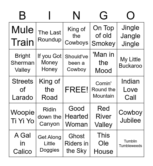 Cowboy Music! Bingo Card