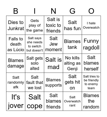 Salt Overwatch Bingo Card
