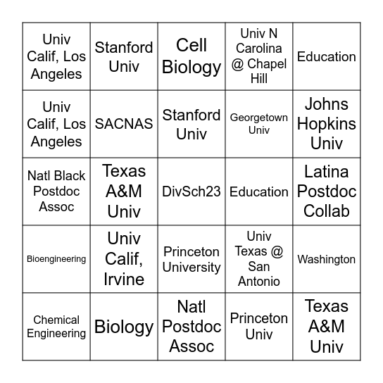 DivSch23 Networking Bingo Card