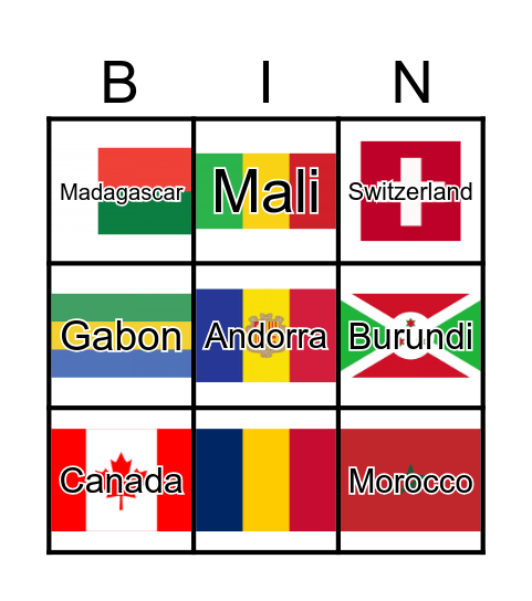 Les pays francophones Bingo Card