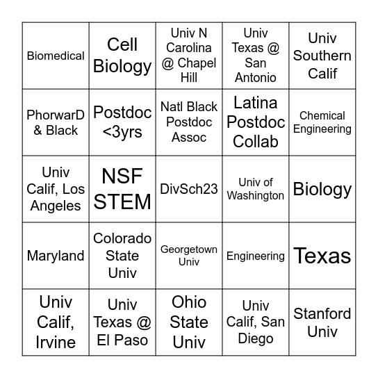 DivSch23 Networking Bingo Card