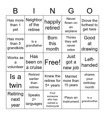 Ron's Retirement Bingo Card