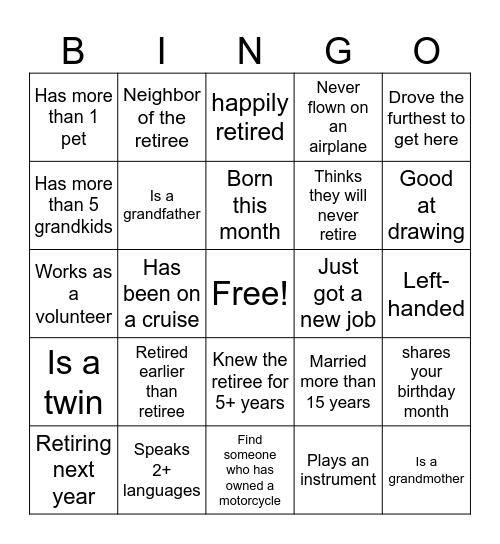 Ron's Retirement Bingo Card