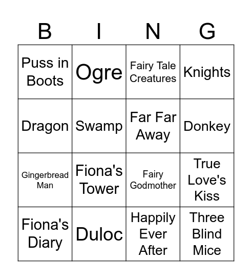 SHREK Bingo Card