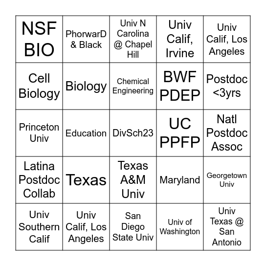 DivSch23 Networking Bingo Card