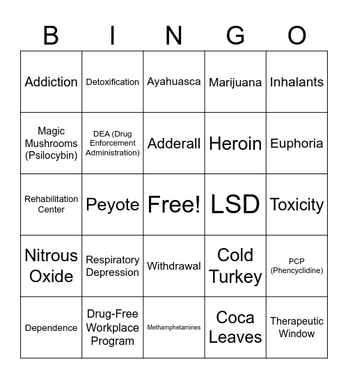 Dangerous Drugs Bingo Card