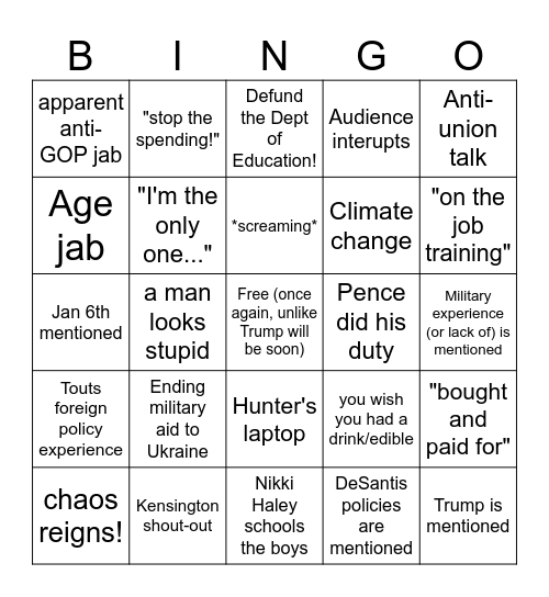 GOP Debate #2! Bingo Card