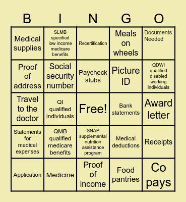 SNAP Bingo Card