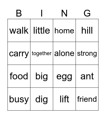 I am an ant Bingo Card
