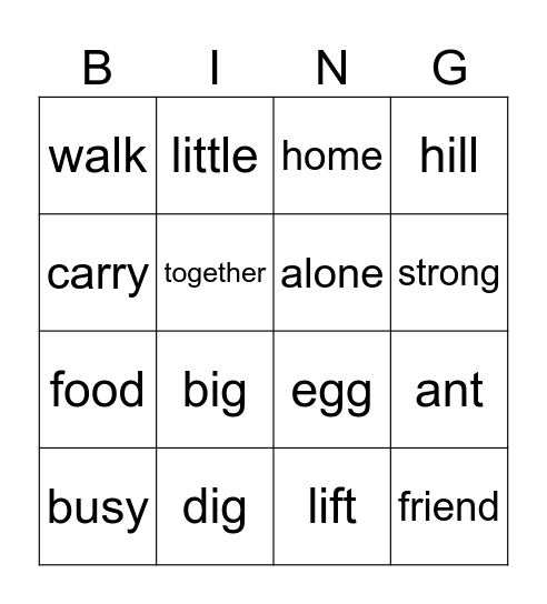 I am an ant Bingo Card