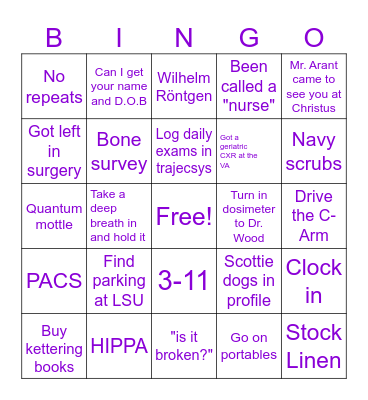 RAD TECH WEEK BINGO Card