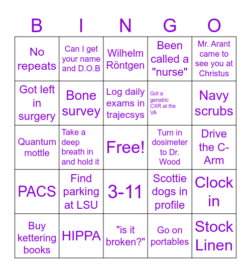 RAD TECH WEEK BINGO Card