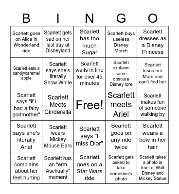 Scarlett Disney Bingo Card