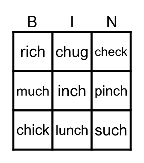 ch /ch/ Bingo Card