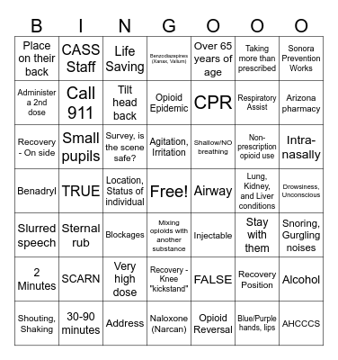 CASS Education - Narcan Bingo Card