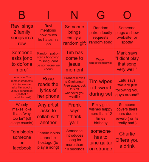 OPEN MIC BINGO- Hosted by Woody! Bingo Card