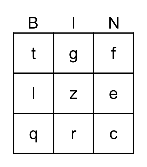 Alphabet Bingo Card