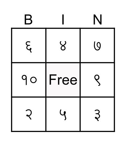 Ginti १ - १० HLA Bingo Card