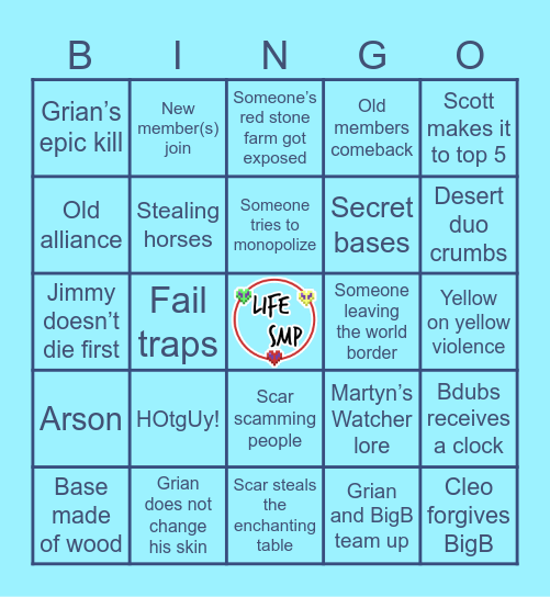 Life Series S5 Prediction Bingo Card