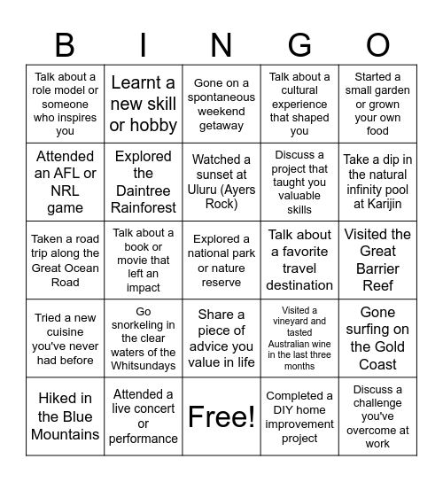 Life Experiences - 2 Bingo Card